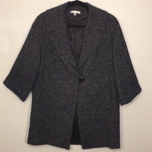 CAbi #689 Navy Blue Tweed 3/4 Sleeve Coat Jacket